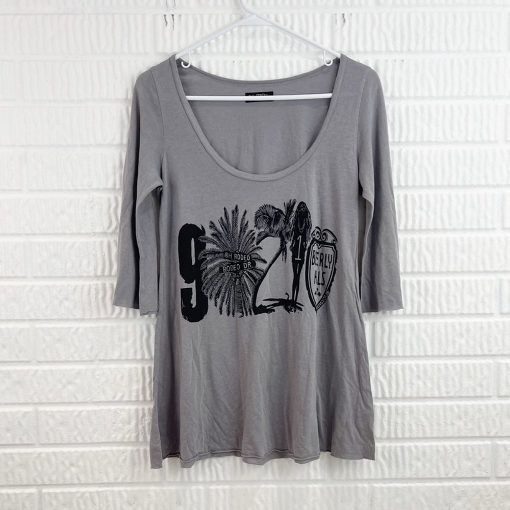 Lauren Moshi Gray Beverly Hills 90210 3/4 sleeve T Shirt Tunic Cotton S Small